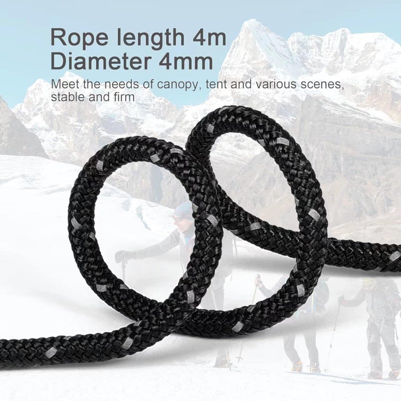 Smithok 8 Pack 4mm Guy Lines Ultralight Tent Cords with Aluminum Adjuster Tensioner Outdoor Camping Guylines Ropes for Tent Tarp,Climbing,Hiking Backpacking (Black) - Image 2